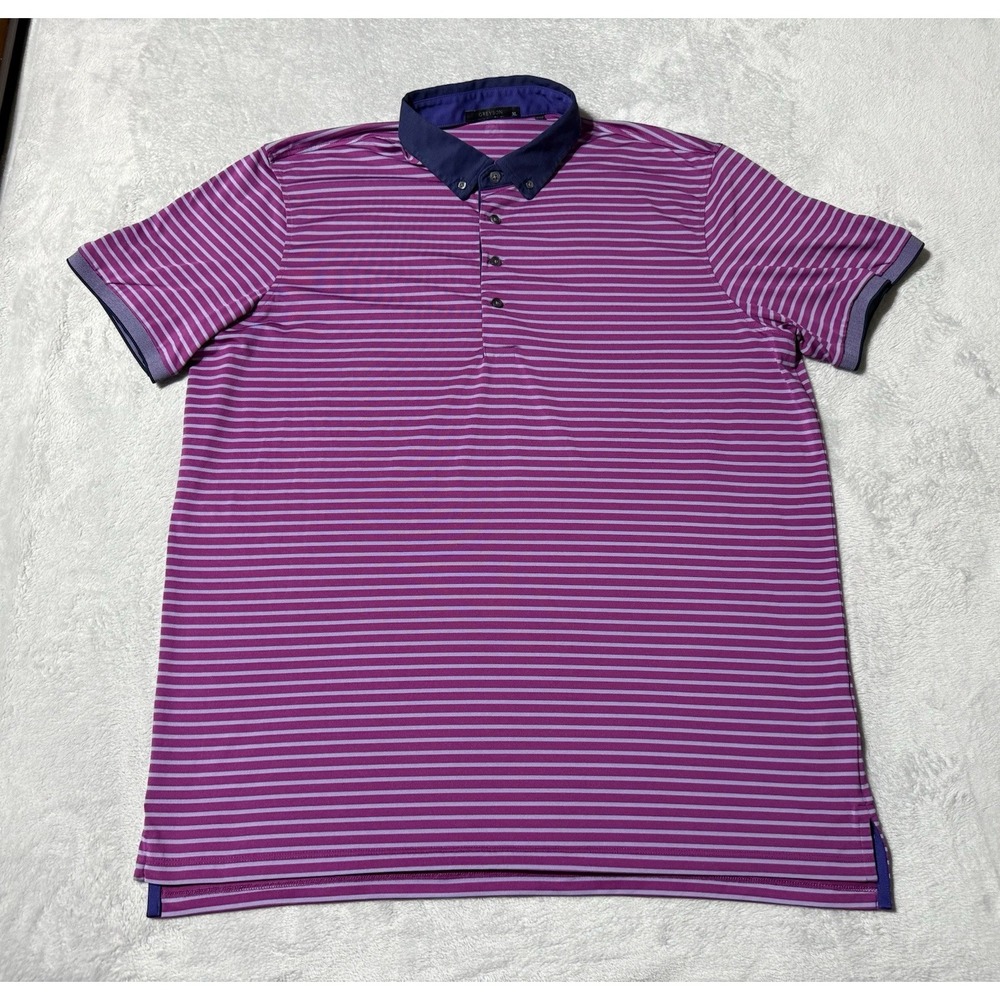 Greyson Polo Shirt Mens XL Purple Striped Short Sleeve Golf Performance Logo